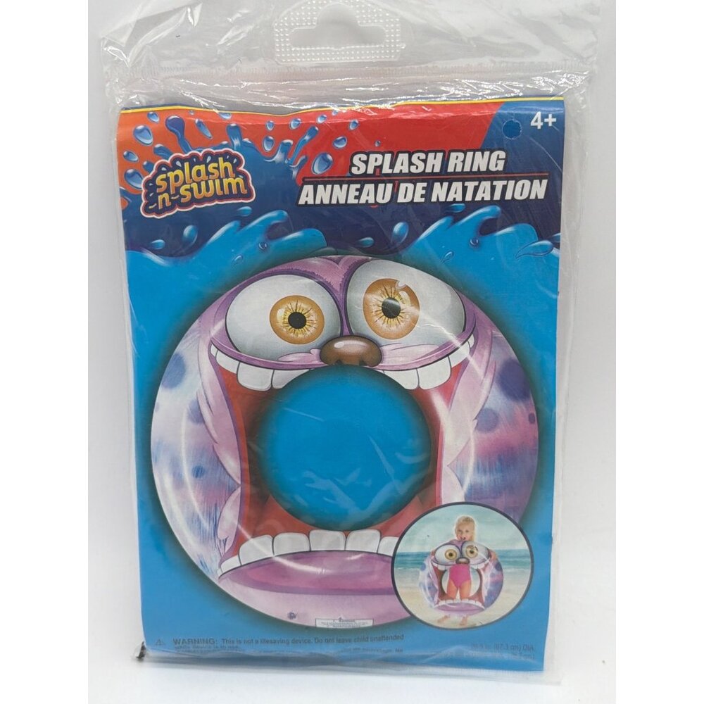 Splash N Swim Inflatable Splash Ring For Kids 4+ 26.5" Deflated Funny Monster De
